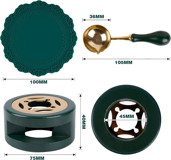 Wax Seal Kit Furnace with Spoon and Silicone Pad for Melting Wax Seal Beads or Sticks, Green