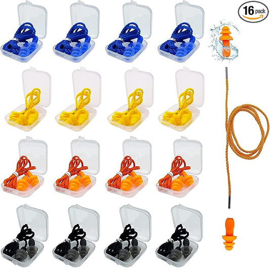 Ear Plugs for Sleeping Noise Canceling, 16 Pairs Reusable Ear Plugs Soft Silicone Earplugs Noise Reduction with Nylon Cord Hearing Protection for Shooting,Snoring,Travel, Work, Studying, Loud Noise