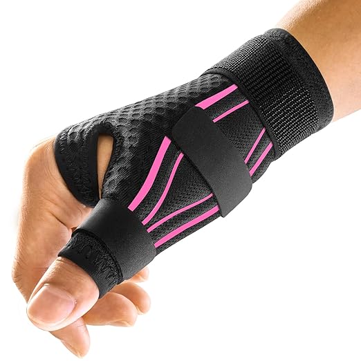 FREETOO Wrist and Thumb Brace Support Right Hand Left Hand for Arthritis Pain and Support, Thumb Spica Splint for Trigger Thumb, Finger Splint for Tendonitis, Sprain. Fits Palm 8.5''-10'' L/XL Pink