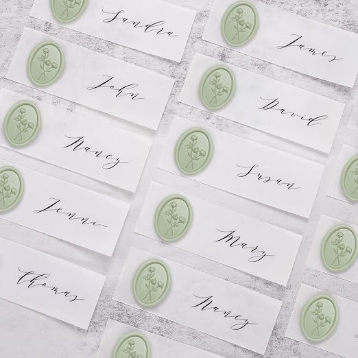 UNIQOOO 3D Floral Wax Seal Stickers - 50 Pcs Elegant Oval Sage Green Self-Adhesive Seals for Wedding Invitations, Envelopes, Gift Wrapping, Christmas Cards & Scrapbooking