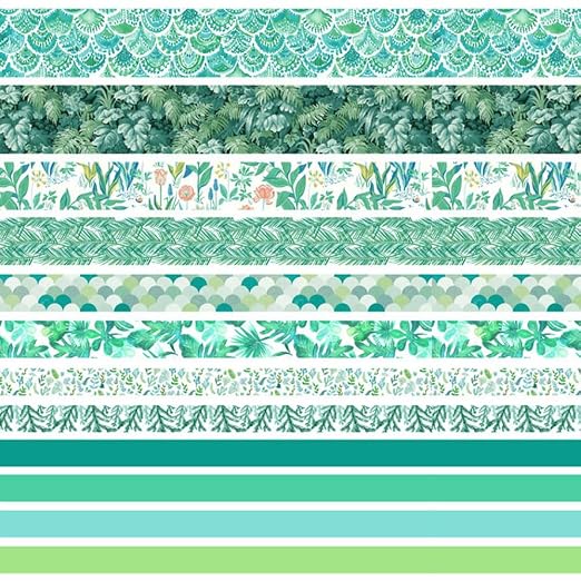 CooBigo 12 Rolls Washi Tape Set, Decorative Masking Tapes for Arts Scrapbook Planner Journaling Supplies Gift Wrapping DIY Crafts (Green Mint)