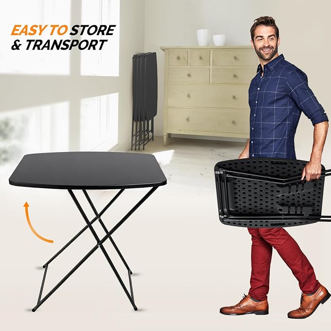 VINGLI Small Folding Table Portable, 18" Adjustable Height Personal Laptop TV Tray, Camping Table, HDPE Plastic Top with Steel Frame,Black