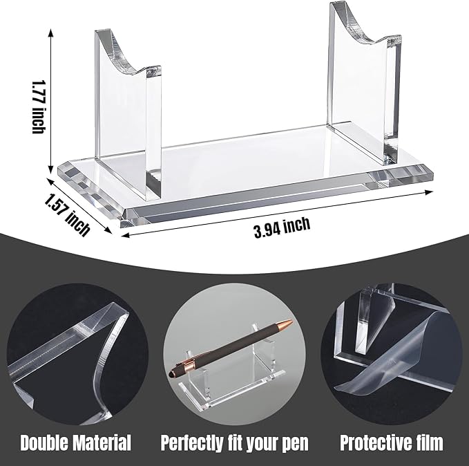 Eersida 4 Pcs Acrylic Pen Holder Display Stand Clear Fountain Pencil Makeup Brush Rack Plastic Horizontal Ballpoint Pen Display Organizer Desk for Home Office or Store Use