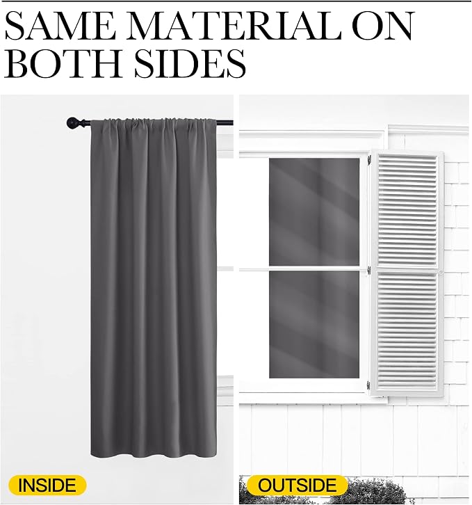 NICETOWN Blackout Curtain Panels for Window - Thermal Insulated Rod Pocket Blackout Drapes/Draperies for Dining Room (2 Panels, W70 x L95 inches, Grey)