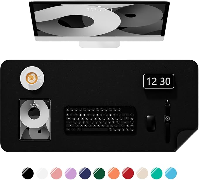 Desk Pad, 30" x 14" PU Leather Non-Slip Desk Mat Large Mouse Pad for Desktop, Waterproof Laptop Computer Writing Mat for Office, Home, Work, Gaming, Black