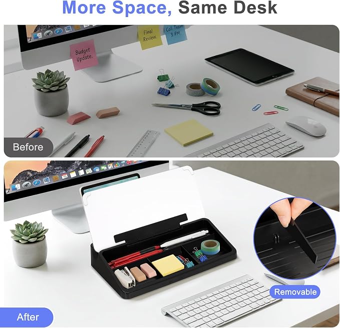 WALGLASS Small Desktop Whiteboard with Storage, Glass Desk Dry Erase White Board Computer Keyboard Stand with Drawer, Desk Organizers with Accessories for Office, Home, School Supplies Black White