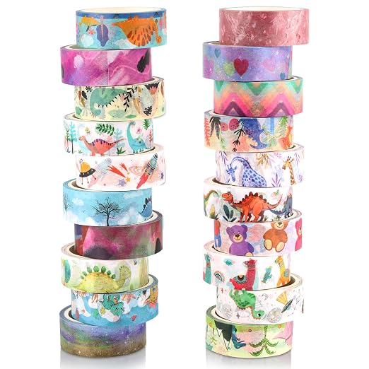 Cute Decorative Tape Set 20 Rolls Colorful Animal Washi Tape Aesthetic DIY Art Masking Tape for Kids Craft Notebook Scrapbooking & Stamping Supplies