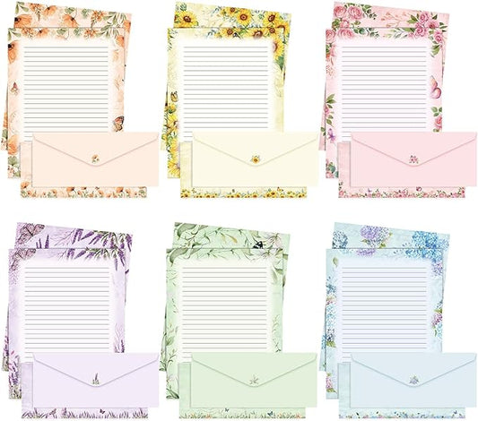 Funrous 90 Pcs Stationary Paper and Envelopes Set, 60 Sheets Floral Letter Paper and 30 Envelopes, 8.5 x 11 Inch Lined Writing Sheet for Mother's Day Wedding Religious Spring Party Invitation Gift