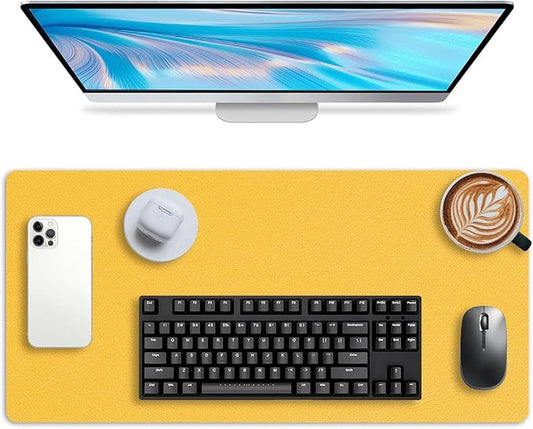 Leather Desk pad Protector, Office Mat, Large Mouse Mat, Non-Slip PU Leather Blotter, Laptop Desk Pad,Waterproof Laptop Computer Desk Keyboard Mat for Office/Work/Home/Decor (Yellow, 25in*13in)