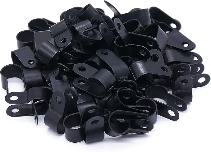 mankk 100PCS 1/4 Inch Rope Light Clips P-Style Mounting Clips Plastic Cable Clamps with Compatible Stainless Steel Pan Head Phillips Screws for Wire Management M-034-BK-LS