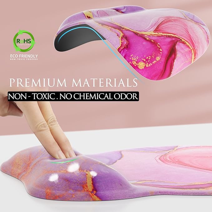 MROCO Ergonomic Mouse Pad with Gel Wrist Rest, Smooth Wrist Support Surface, Non-Slip PU Base for Pain Relief, Comfortable Mousepad for Computer, Laptop, Office & Home, 9.4 x 8.1 in, Pink Marble