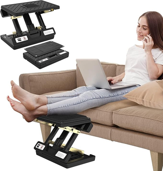 Footrest for Under Desk at Work,Height Adjustable Footrest with Massage Roller and Soft Pad,Foldable, Ergonomic fits Office,Home,Travel,Gaming,Sturdy Metal Frame,All-Season Use(Black)