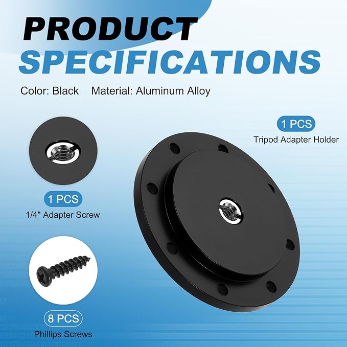 PATIKIL 3/8" Thread Tripod Adapter Holder 50mm Dia, Aluminum Alloy Flange Wall Mount Tripod Mount Plate with 1/4" Adapter Screws for Monitor Light Flash DSLR Camera