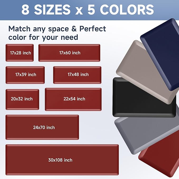 4/5 Inch Thick Kitchen Mats for Floor, StepRite Kitchen Rug for Standing Desk, Non-Slip, Thicker, Stain & Water Resistant, Comfort Anti Fatigue Floor Mat for Home, Kitchen, Office - Red,54 * 22''