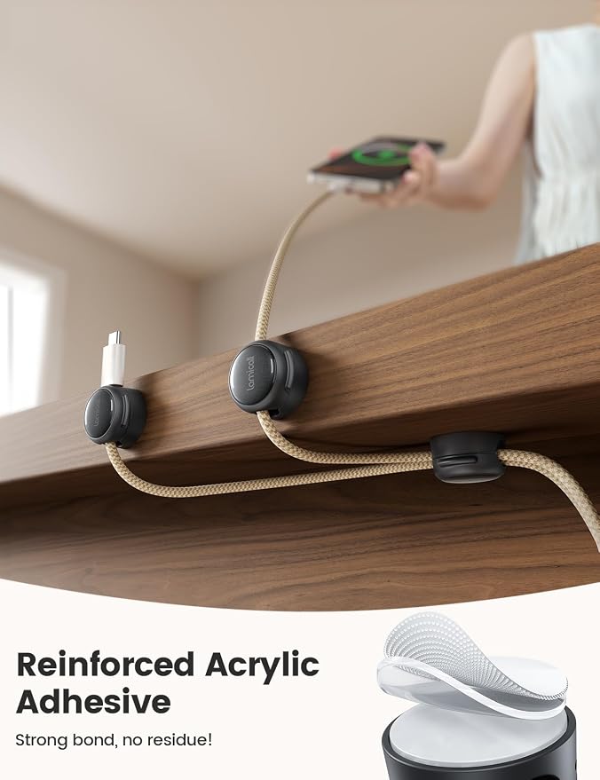Lamicall 8 Pack Magnetic Cord Organizer, Crystal-Clear Cable Clips | N52 Magnet, Phone Charging Cord Holder, Adhesive Wire Holder for Home Office Nightstand, Christmas Organizer Accessories