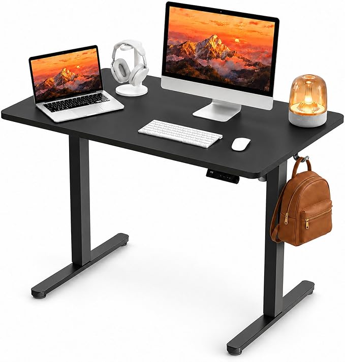 Electric Standing Desk, 40" x 24" Adjustable Height Sit Stand Desk, Small Space Workstation, Compact Computer Desk for Home Office, Stable Steel Frame (Black)