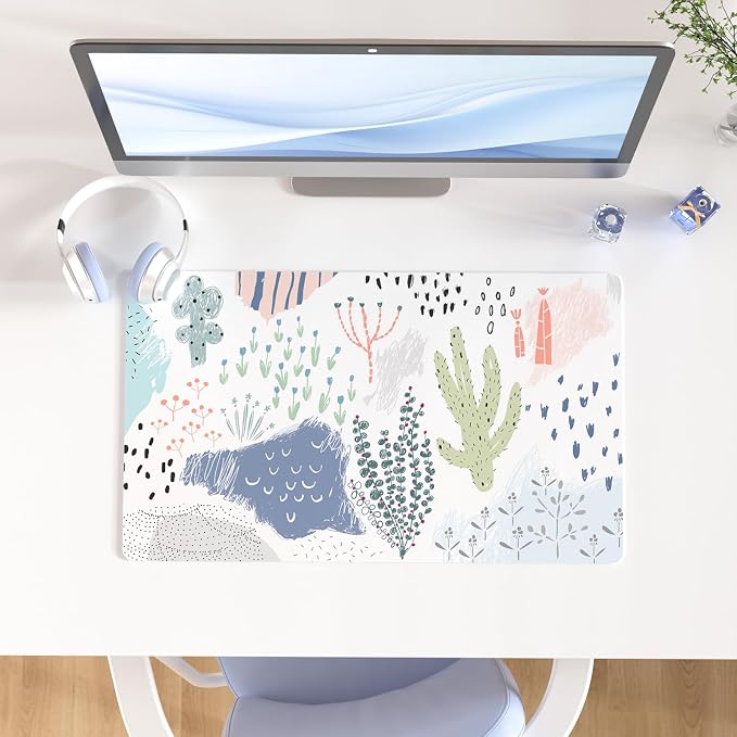 Colorful Star Large Mouse Pad, Waterproof PU Leather Abstract Desk Mat for Women Girls, Cute Desk Accessories Minimalist Home Office Decor, Kids Deak Pad Non-Slip Writing Mat 23.6" x 13.8"