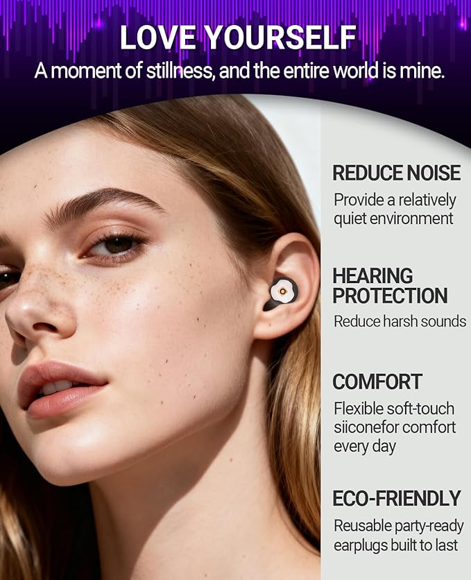 Ear Plugs for Sleeping Noise Cancelling, 27dB EarPlugs for Noise Reduction, High Fidelity Hearing Protection for Musicians and Nightlife, Silicone Earplugs Reusable XS S M L 4 Pairs and Travel Case
