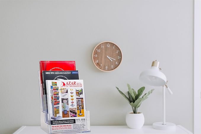 Azar Displays 252378, Brochure Holder, Acrylic Desk Organizer, Three Tier Document, Magazine & Sign Holder, Wall Mount Desk Accessories, Literature Display Stand for 4" Pamphlets, 8.5"x11"