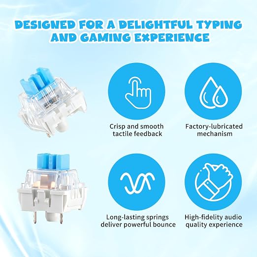 Mechanical Keyboard Switches, 72 Pcs 3 PIN Blue Keyboard Clicker Replacement Dustproof Waterproof Keyboards Clicky Switches for Most Gaming Keyboards