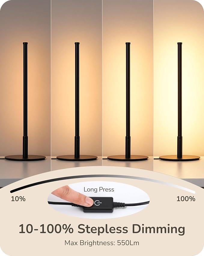 EDISHINE Upgraded LED Table Lamp, Stepless Dimmable Bedside Lamp with 3 Color Temperature, Modern Nightstand Lamp, Desk Lamp for Bedroom, Living Room, Corner, Gift, Metal Finish, Black, 6W