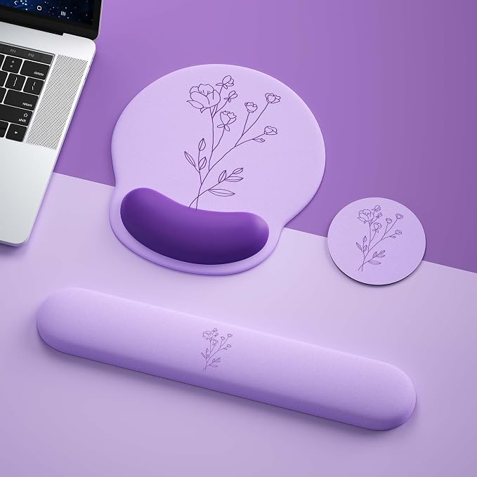 Mouse Pad with Keyboard Wrist Rest,Ergonomic Mouse Pad Wrist Support PU Base with Coaster,Mousepad with Nonslip Base for Computer Laptop Keyboard Home&Office