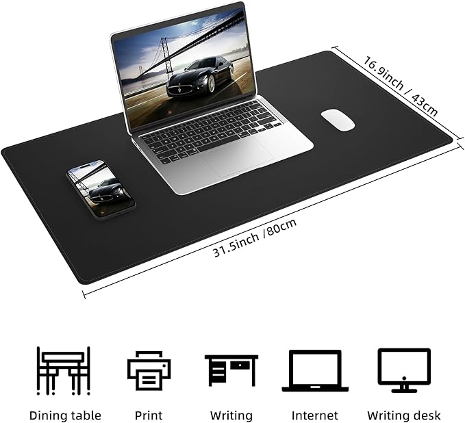AFIING Desk Mat, Black, 31.5" x 17", Cork Desk Pad Protector | Dual-Sided Cork & PU Leather, Waterproof, Non-Slip for Mouse Pad, Office, Home & Writing