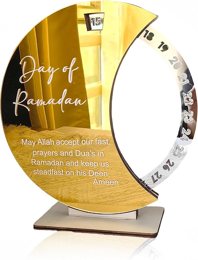 Ramadan Countdown Calendar - Elegant Acrylic Circle with 30 Day Flips, Eid Mubarak Home Table Decor, Islamic Festival Gift & Celebration Reminder for Family (Countdown Calendar-Golden)