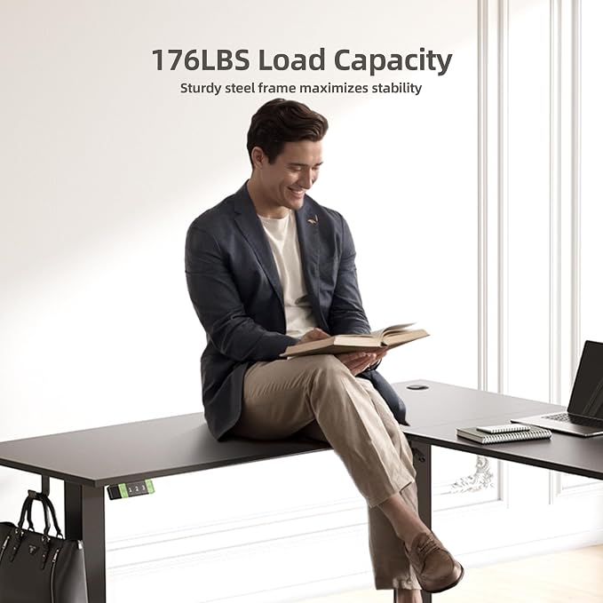 Claiks L-Shaped Electric Standing Desk with Dual Motors, 59 x 51 Inch Black | Spacious desktop, 28.3 to 46.5 inch height range, 176 lbs capacity, memory presets, headphone hook