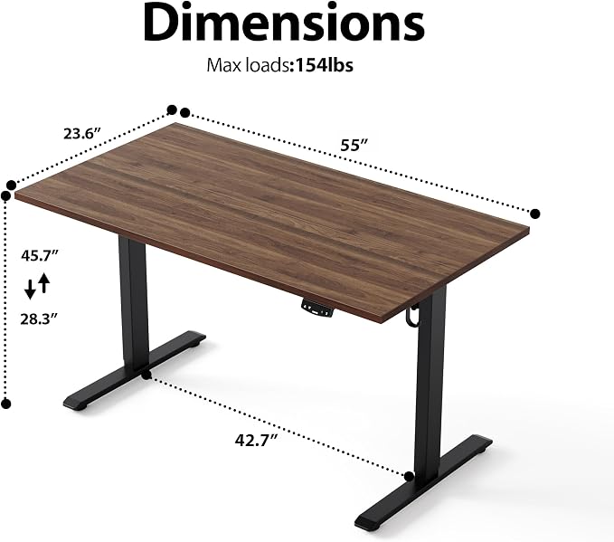 Agilestic Electric Standing Desk, 55 x 24 Inches Height Adjustable Desk, Sit Stand up Desk for Work Office Home, Splice Board, Dark Walnut