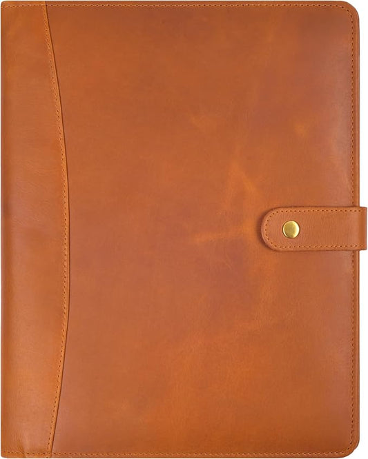Leather Resume Portfolio Folder for Interview, Professional Padfolio Organizer Binder A4, Graduation & New Job Gift for Men Women – Tan
