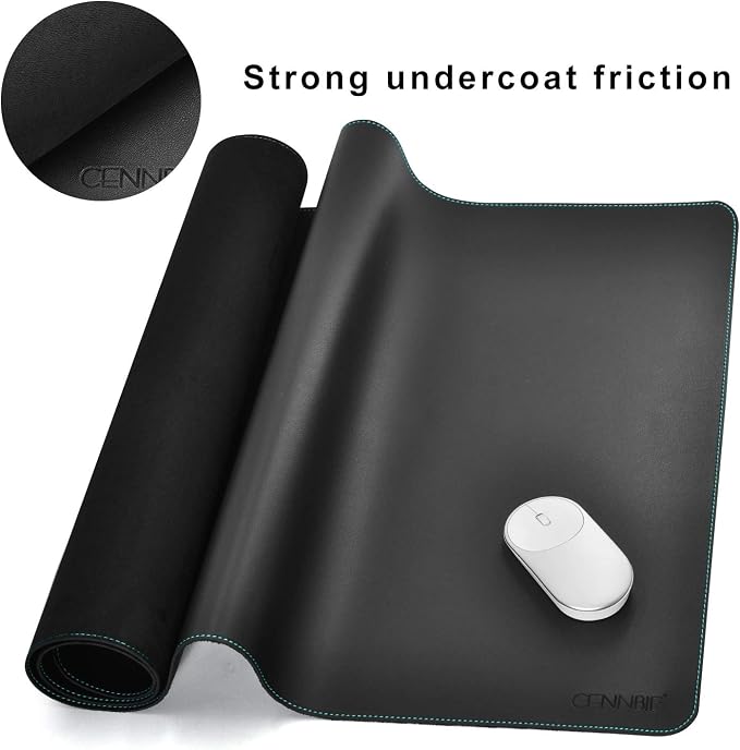 CENNBIE Leather Desk mat Protecter 47.2X19.6in Super Large, PU Leather Desk Mat Blotters Organizer with Comfortable Writing Surface(Black)
