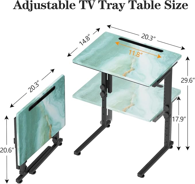 Adjustable Folding TV Tray, C-Shaped FoldableTable, No assembly(Sea Blue) | Heavy-duty steel frame, Height adjustable, Folds flat for storage, For Couch, Small Space, Living room