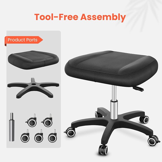 TASALON Adjustable Height Rolling Footrest Stool with Lockable 360° Wheels | Multi-use rest ottoman suitable for home, office workstation and video gaming scenarios