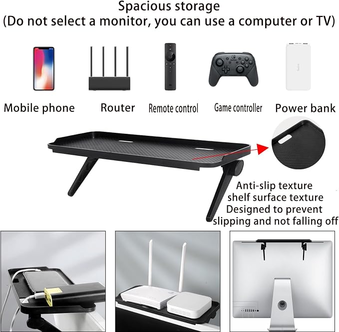 2 Pieces TV Top Shelf Screen Monitor Top Storage Bracket Computer Screen Shelf Adjustable Bracke for Media Boxes Game Console Router Home Mount (Black, 11.8 x 4.9 Inch)