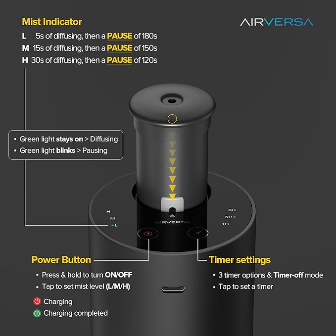 Waterless Essential Oil Diffuser Starter Kit with 30mL Hotel Scent Fragrance Oil Inspired by Ritz-C., Battery Operated Premium Portable Mini Scent Air Machine for Home Car Office, Desert Titanium ANX