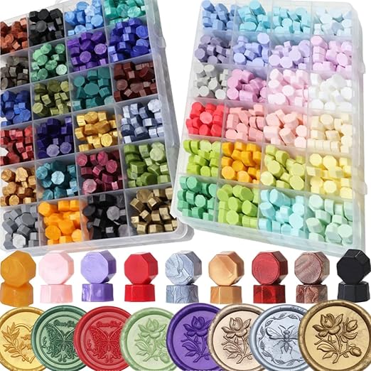 1200 Pcs Assorted Color Sealing Wax Beads Bulk - 48 Colors Wax Seal Pellets Kit for Stamp Seals, Wedding Invitations, Envelope Sealing, DIY Crafts - Multicolor Pellets for Gift Ideas (C, 48)