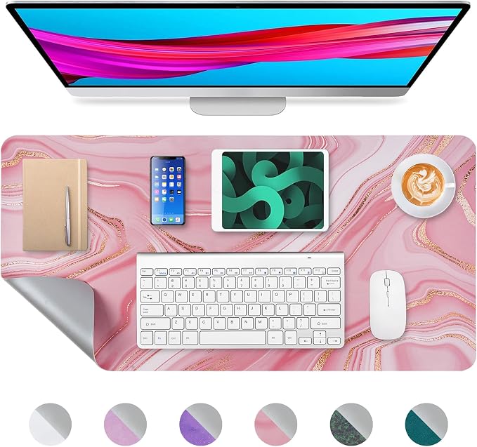 Desk Mat, Desk Pad Dual Leather Sided Desktop Mat for Office and Home,Desk Organization and Accessories Ideal for Large Mouse Pad and Desk Mats on Top of Desks (Rose Pink Marble 31.5"x 15.7")
