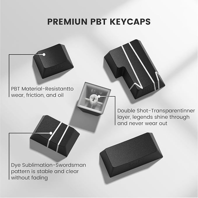 Cherry Profile Custom Keycaps, Heart Design PBT Keycap Set with Dye Sublimation, Side Printed Key Caps Suitable for Cherry Gateron MX Switches Mechanical Keyboard & 130 pcs - Black