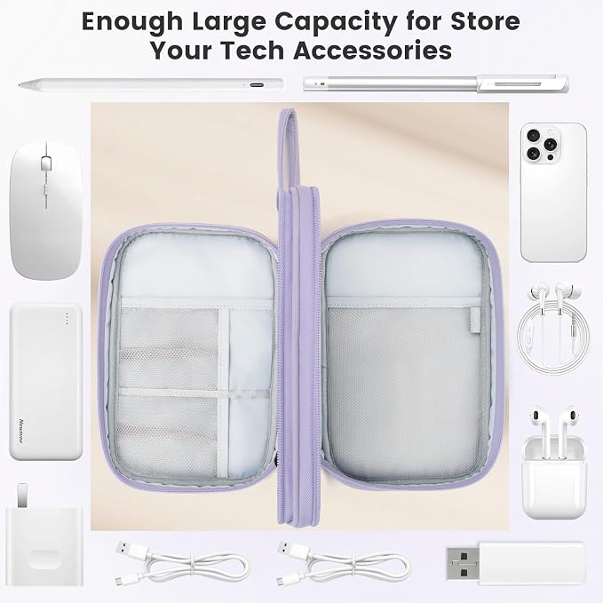 Skycase Tech Pouch - Lightweight Electronics Organizer Travel Case - Double Layers Cable Organizer - All-in-One Storage Bag for Charger, Cord, Phone, Flash Drive, Essentials - L