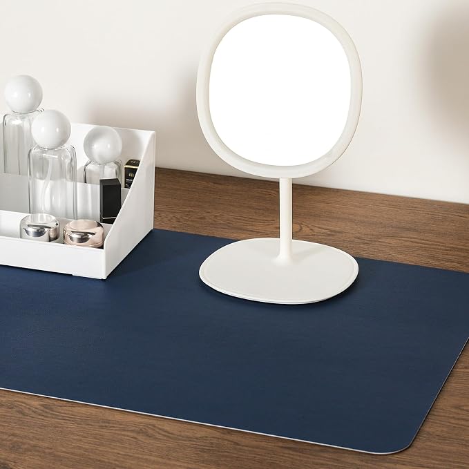 Dual Sided Desk Pad Faux Leather Desk Mat Large Mouse Pad | Desk Pad Protector Non-Slip Waterproof Desk Mouse Pad for Writing Desk, Office, Home(Light Gray Blue 23.6"X13")