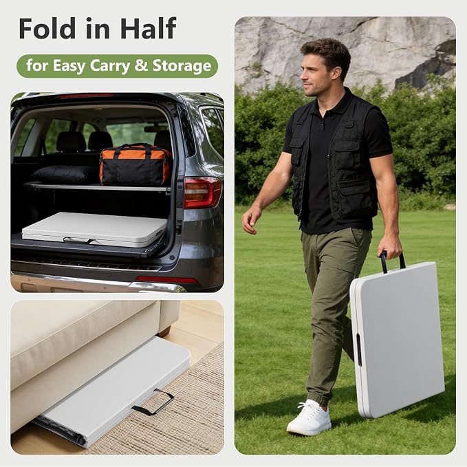 Folding Table 4 Pack, 6 FT Foldable Plastic Table with Carrying Handle, Heavy Duty Portable Fold-in-Half Utility Table for Party, Camping, Banquet, Craft, Wedding, Indoor & Outdoor Use
