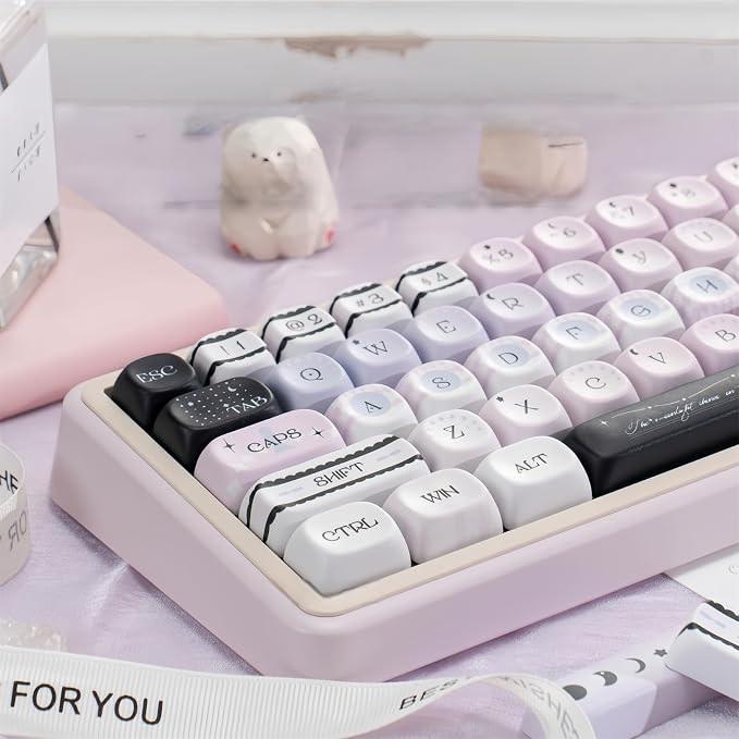 Black Pink Cute Keycaps,MOA Pofile Moonlight-Theme Custom Keycap Dye Sublimation PBT Keycaps 134 Keys Full Size Keycap Set for Cherry MX Switches 60% 75% 100% Mechanical Gaming Keyboard DIY