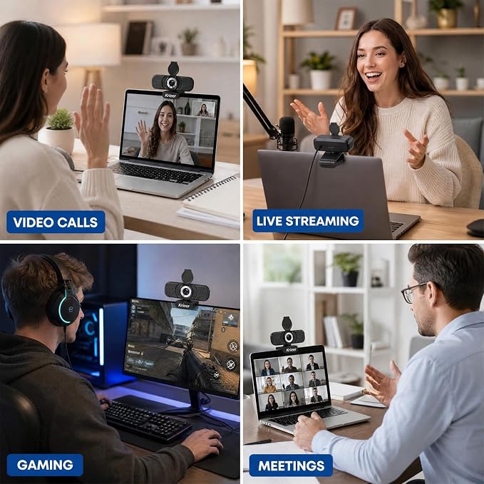 1080P HD Webcam with Dual Mics &Rotatable Tripod,Privacy Cover for Pc/Laptop, Usb Computer Camera Plug & Play with Auto Light Correction for Video Calls, Live Streaming Gaming & Online Meetings