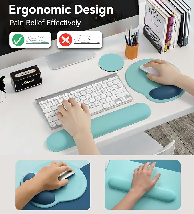 Mouse Pad with Keyboard Wrist Rest,Ergonomic Mouse Pad Wrist Support PU Base with Coaster,Mousepad with Nonslip Base for Computer Laptop Keyboard Home&Office