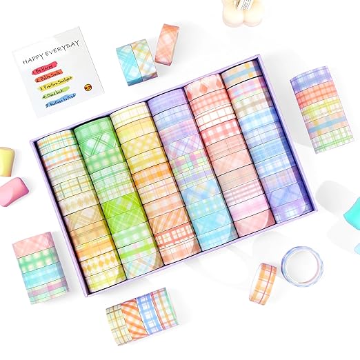 Funincloud Stripe Washi Tape Set Colored Masking Tape 60 Rolls Decorative Paper Tapes for Scrapbooking Supplies Arts Crafts DIY Bullet Journal Gift Wrapping Decor