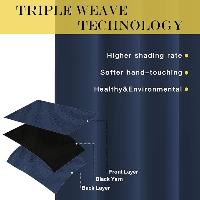 NICETOWN Blackout Navy Blue Curtain 102 inches Long, Grommet Thermal Insulated Extra Wide Room Divider Drape Window Treatment for Sliding Glass Door/Living Room, W100 x L102, 1 Panel