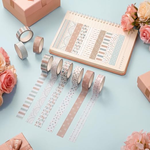 12 Rolls Watercolor Floral Washi Tape Set 15 mm Vintage Flower Decorative Masking Tape for Summer School Arts DIY Craft Scrapbook Journal Supplies Gifts(Morandi Tones,Boho)