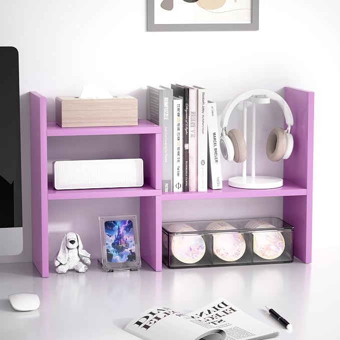 Jerry & Maggie Desktop Organizer Office Storage Rack Adjustable Wood Display Shelf Birthday Gifts Toy Home Decor Free Style Rotation Display True Natural Stand Shelf (Violet) | Wooden Desk Organizer, Cute Dorm & Cubicle Decor. Stores Makeup & Mini Plan...