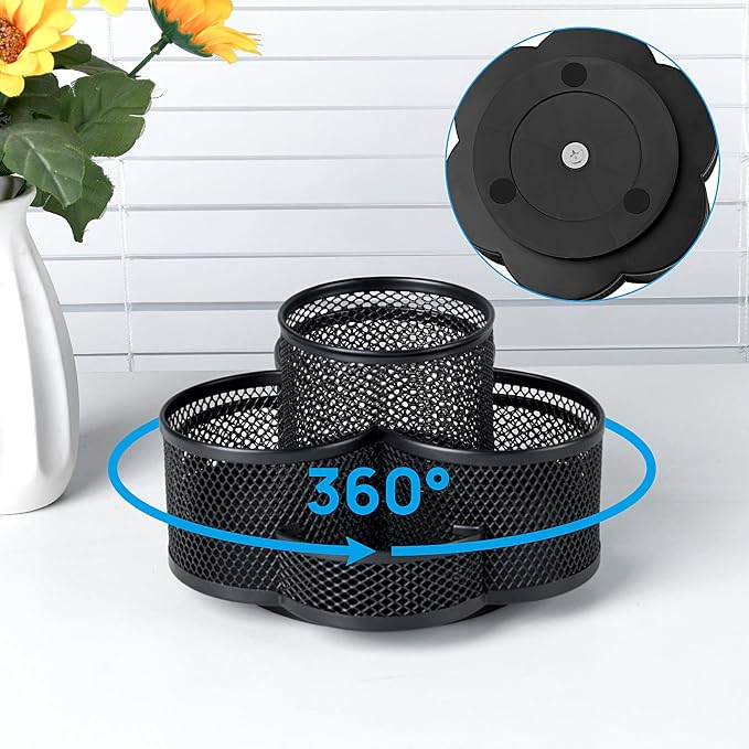 Topwey 360 Rotating Pencil/Pen Holder for Desk in Black | Desk Organizers and Accessories